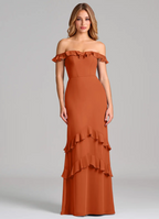 Romantic Chiffon Mermaid Off-the-Shoulder Ruffled Tiered Floor-Length Bridesmaid Dress for Wedding Occasions