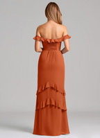 Romantic Chiffon Mermaid Off-the-Shoulder Ruffled Tiered Floor-Length Bridesmaid Dress for Wedding Occasions