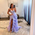Romantic Corset Bodice Sleeveless Ball Gown Tiered Long Prom Dress