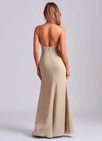 Romantic Cowl Neck Bridesmaid Dresses with Bow Strap Accents, Low Back Design, Daring High Slit and Mermaid Maxi Silhouette Formal Gown