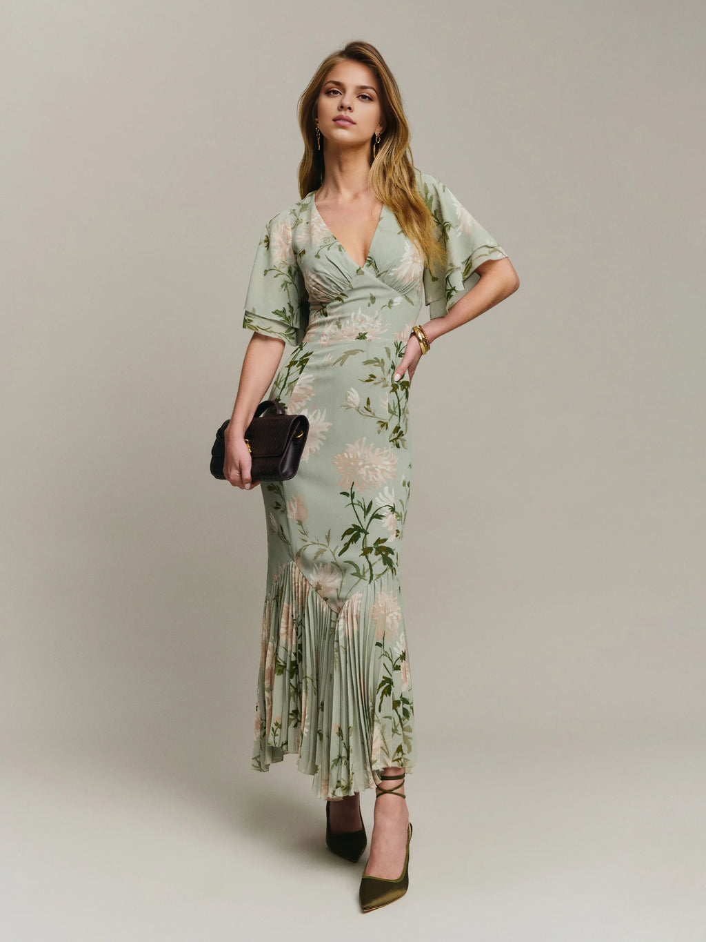 Dress Romantic Flower Printed V Neck Sleeveless Mermaid Prom Dress Maxi Dress Backless Asymmetrical Hem Evening Dress