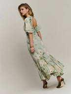 Dress Romantic Flower Printed V Neck Sleeveless Mermaid Prom Dress Maxi Dress Backless Asymmetrical Hem Evening Dress