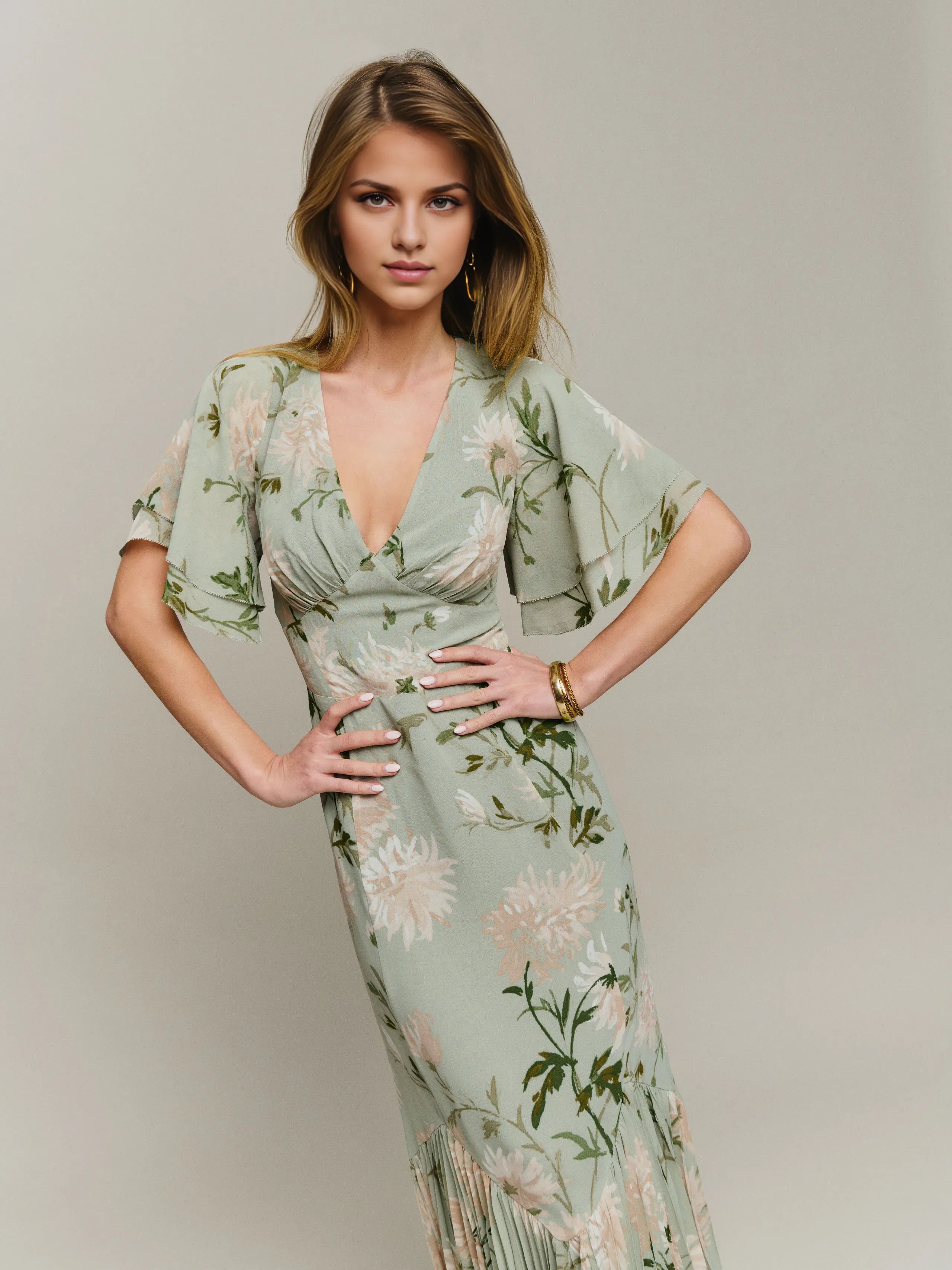Dress Romantic Flower Printed V Neck Sleeveless Mermaid Prom Dress Maxi Dress Backless Asymmetrical Hem Evening Dress