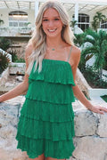 Green Romantic Spaghetti Strap Tiered Ruffled Mini Homecoming Dress