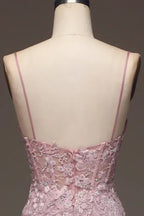 Romantic Mermaid Sweetheart Sleeveless Lace-appliqued Blush Floor-length Prom Dress for Women Custom