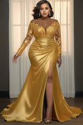 Romantic Mermaid/Trumpet Scoop Neck Long Sleeve Split Plus Size Floor Length Prom Dress