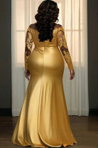 Romantic Mermaid/Trumpet Scoop Neck Long Sleeve Split Plus Size Floor Length Prom Dress