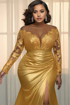 Romantic Mermaid/Trumpet Scoop Neck Long Sleeve Split Plus Size Floor Length Prom Dress