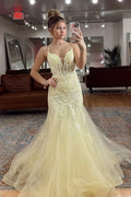Romantic Mermaid VNeck SpaghettiStraps ZipperBack FloorLength Prom Dress