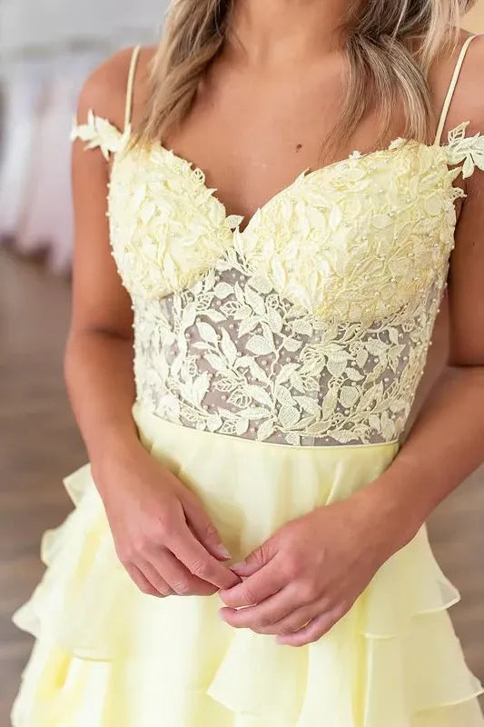 Romantic Off-Shoulder Sleeveless Empire A-Line Tiered Appliques Long Prom Dress