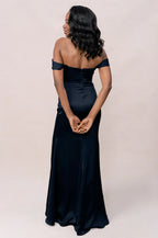 Romantic Off-Shoulder Sweetheart Neck Satin Mermaid Bridesmaid Dress with High Side Slit