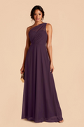 Romantic One-Shoulder Chiffon Bridesmaid Dress with Sheer Panel and Flowy Maxi Skirt