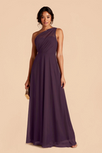 Romantic One-Shoulder Chiffon Bridesmaid Dress with Sheer Panel and Flowy Maxi Skirt