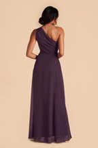 Romantic One-Shoulder Chiffon Bridesmaid Dress with Sheer Panel and Flowy Maxi Skirt