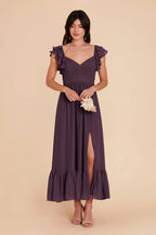 Romantic Ruffled Chiffon Bridesmaid Dress with Sweetheart Neckline and Tiered Midi Skirt