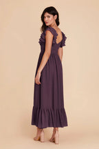 Romantic Ruffled Chiffon Bridesmaid Dress with Sweetheart Neckline and Tiered Midi Skirt