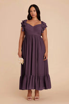 Romantic Ruffled Chiffon Bridesmaid Dress with Sweetheart Neckline and Tiered Midi Skirt