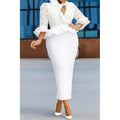Romantic Sheath V-neck 3/4-sleeved Lace White Midi Evening Dress for Women Ready to Ship