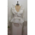 Romantic Sheath V-neck 3/4-sleeved Lace White Midi Evening Dress for Women Ready to Ship