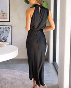 Romantic Slip Halter Neck Sleeveless Draped Dusty Rose Midi Prom Dress for Women Ready to Ship