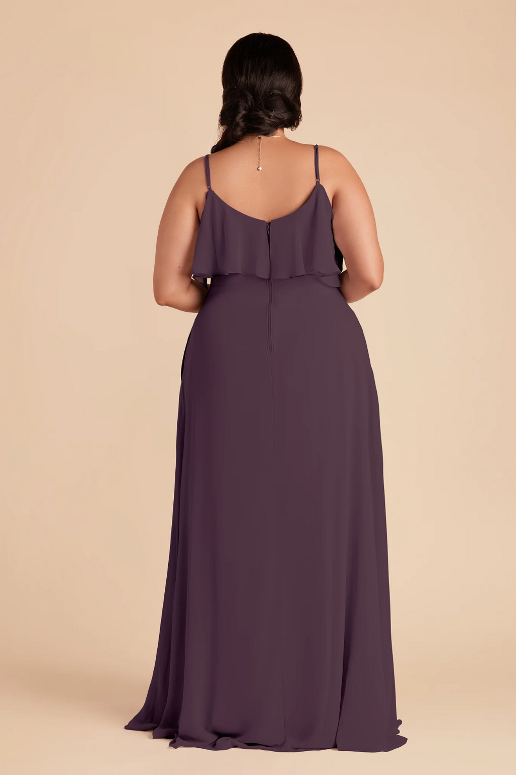 Romantic Spaghetti Strap Chiffon V-Neck Ruffle Layered Side Pocket Floor-Length Bridesmaid Dress