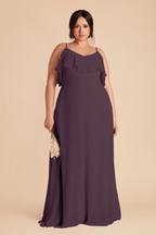 Romantic Spaghetti Strap Chiffon V-Neck Ruffle Layered Side Pocket Floor-Length Bridesmaid Dress