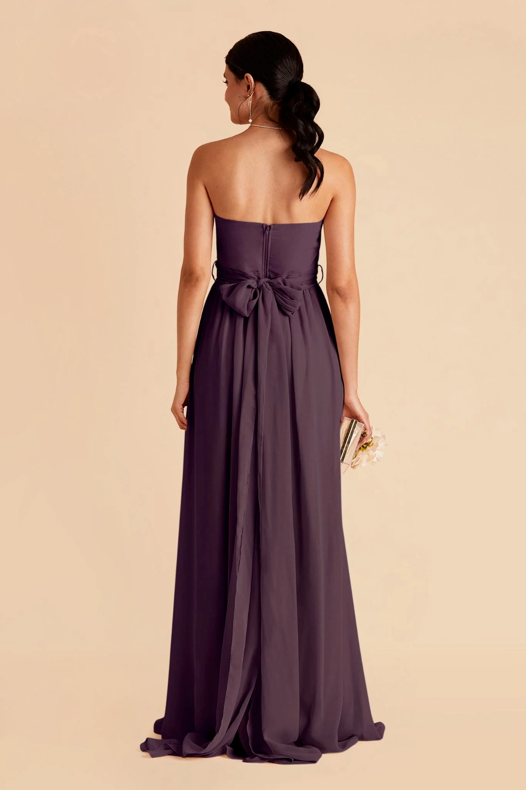 Romantic Strapless Chiffon Sweetheart Neck Ruched Waist High Slit Side Pocket Floor-Length Bridesmaid Dress