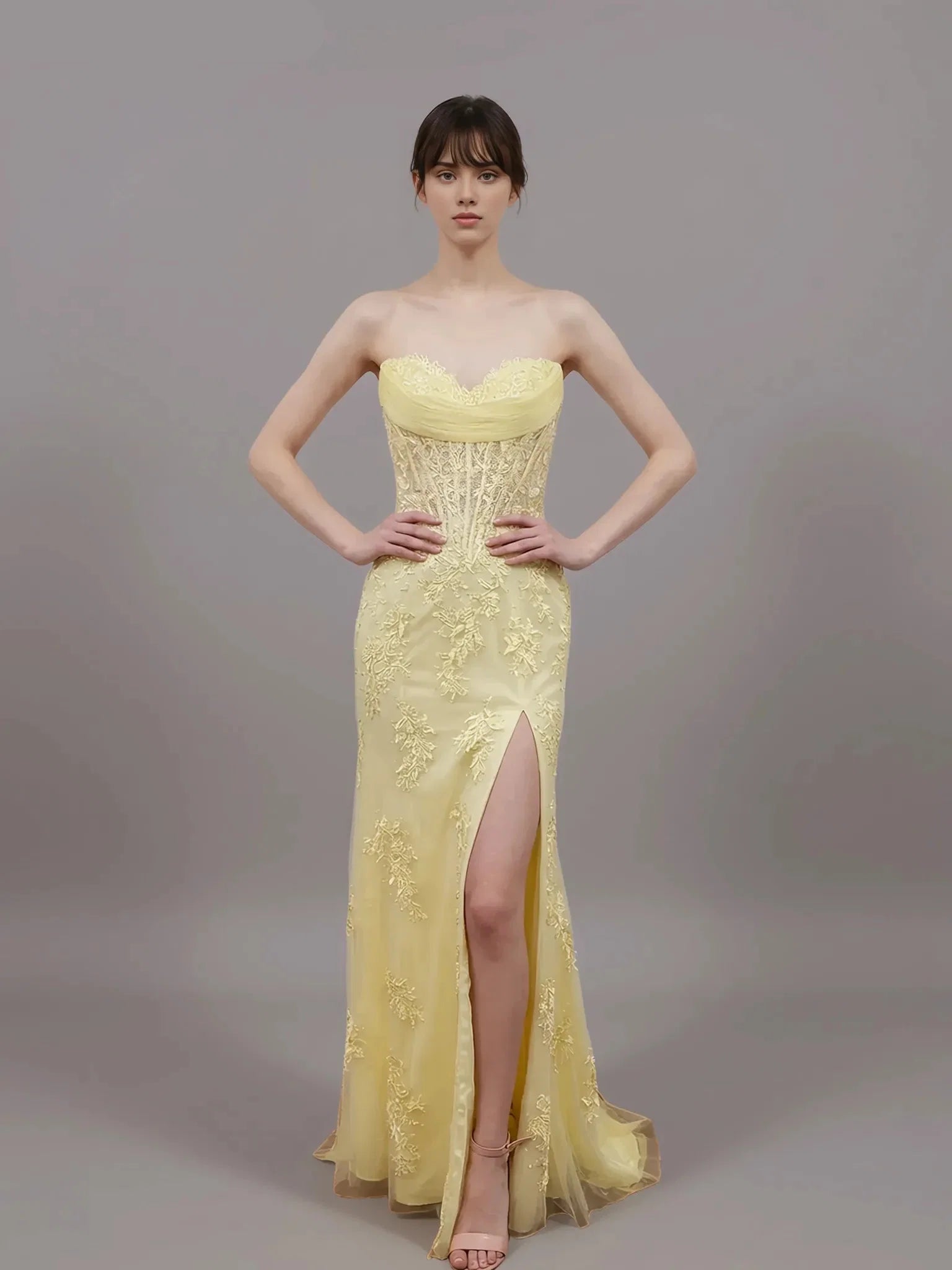 Romantic Strapless Appliques Slit Mermaid Evening Gown
