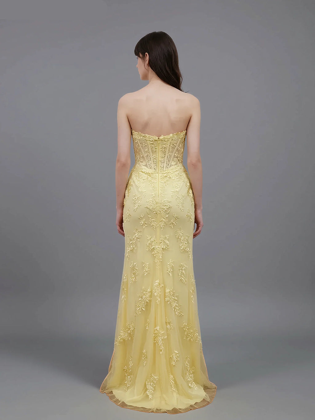 Romantic Strapless Appliques Slit Mermaid Evening Gown