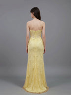 Romantic Strapless Appliques Slit Mermaid Evening Gown