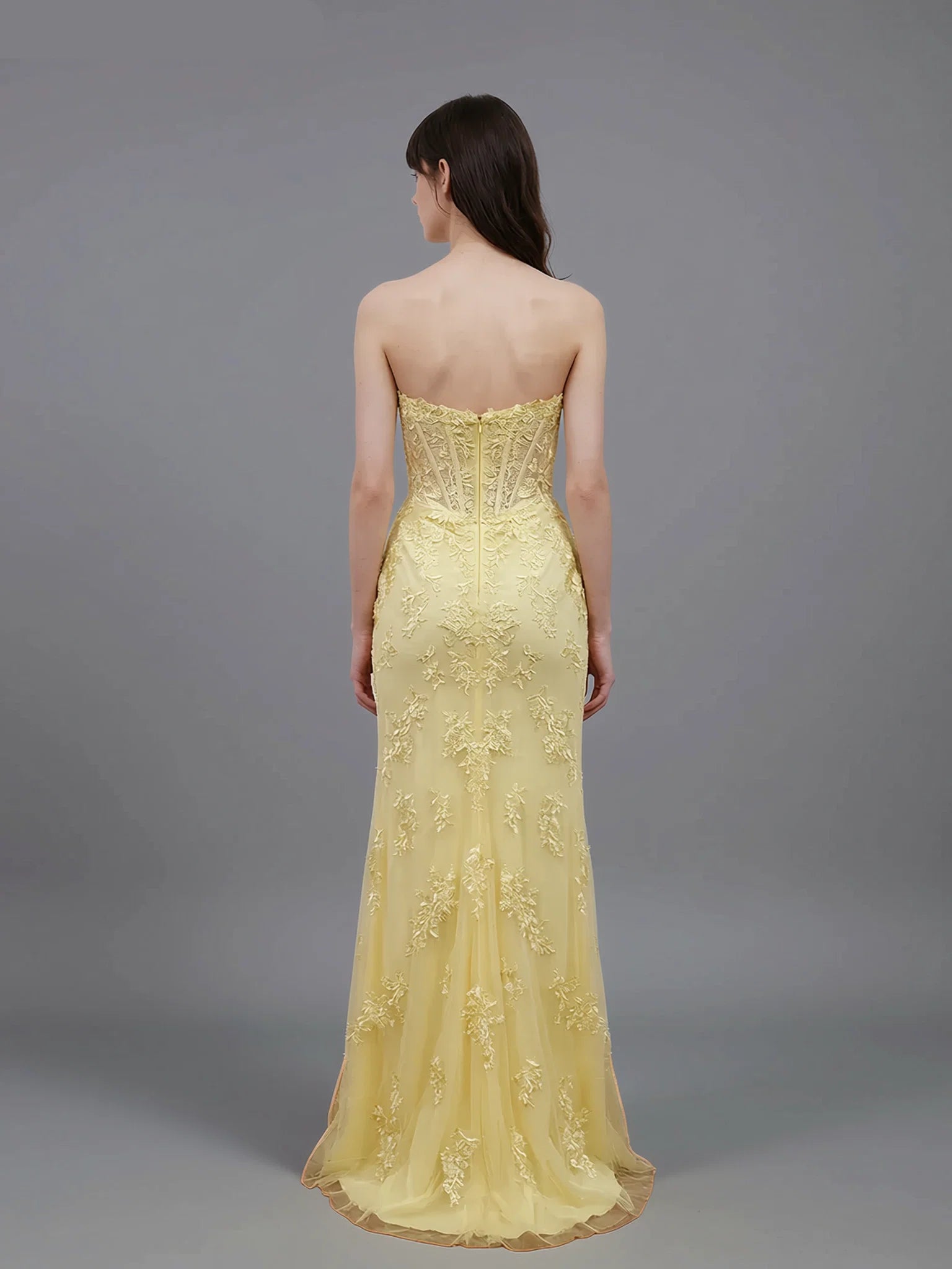 Romantic Strapless Appliques Slit Mermaid Evening Gown