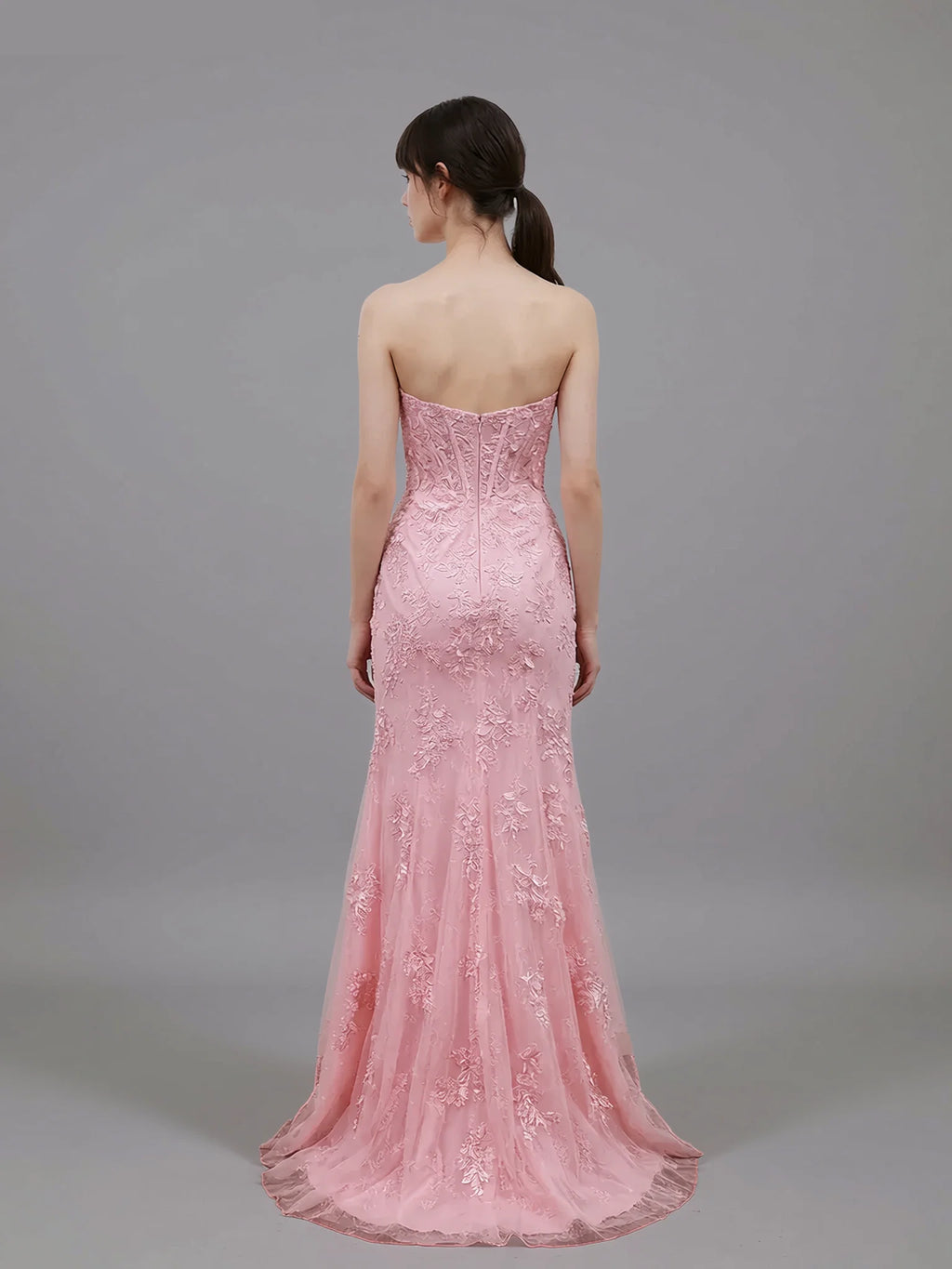 Romantic Strapless Appliques Slit Mermaid Evening Gown
