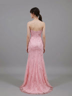 Romantic Strapless Appliques Slit Mermaid Evening Gown