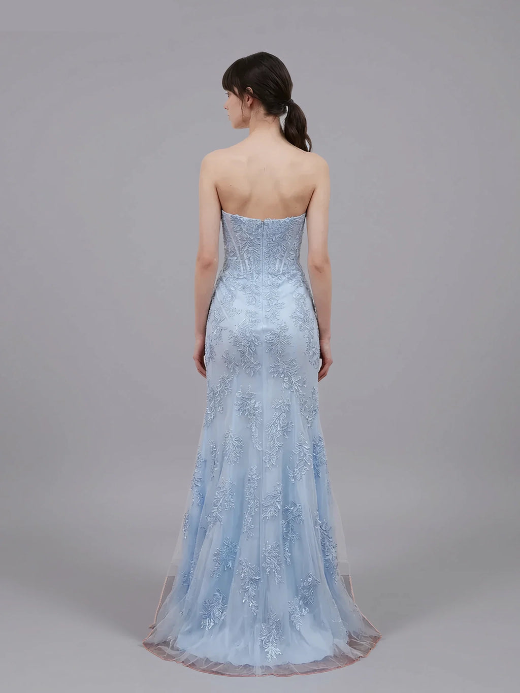 Romantic Strapless Appliques Slit Mermaid Evening Gown