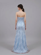 Romantic Strapless Appliques Slit Mermaid Evening Gown