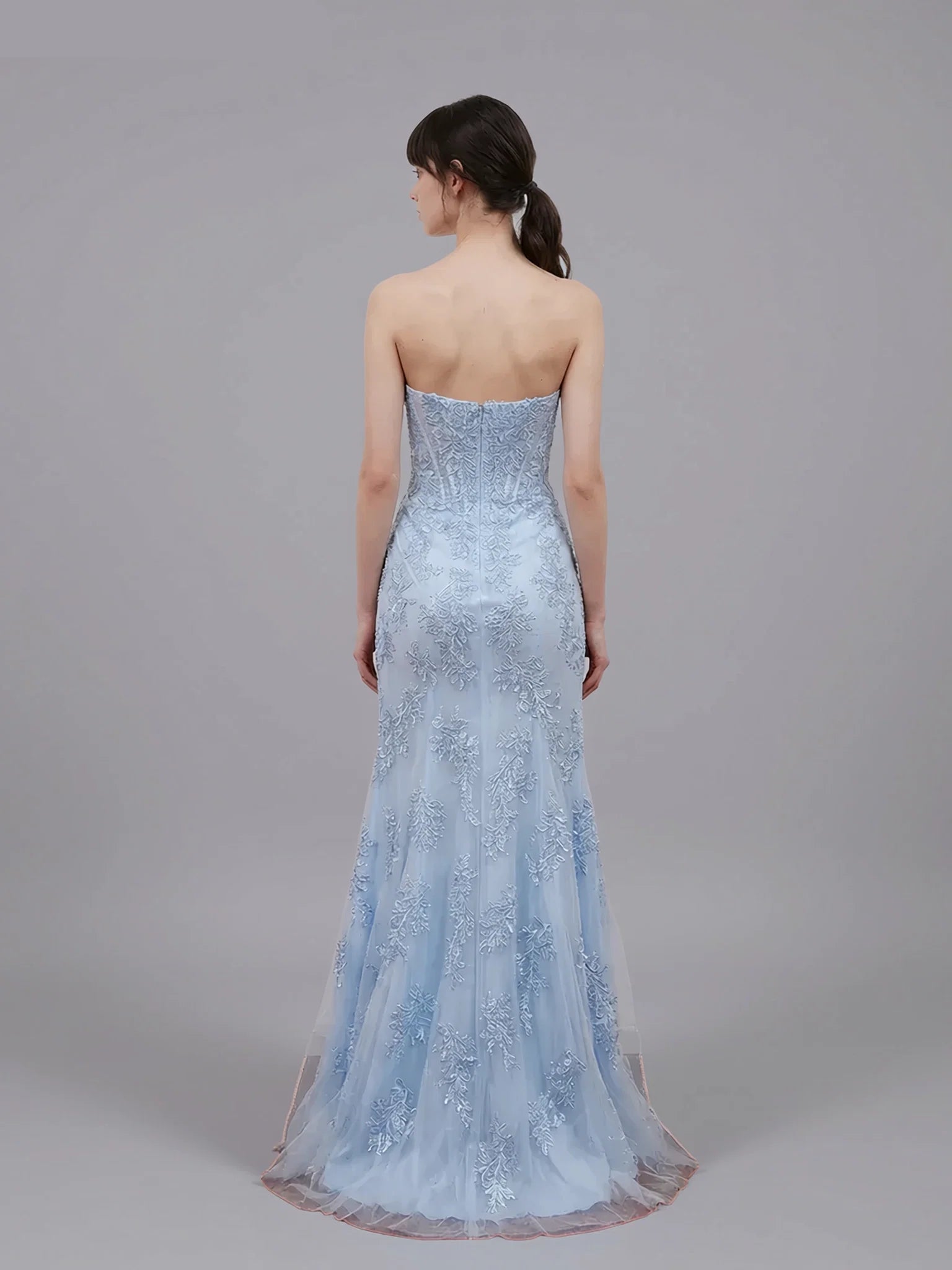 Romantic Strapless Appliques Slit Mermaid Evening Gown