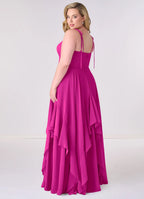 Romantic V-Neck Tie-Strap Ruffled Skirt Pocketed Floor-Length Bridesmaid Dresses