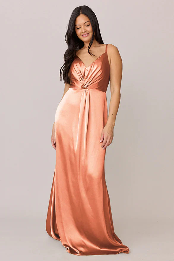 Romantic V-Neck Twist-Front Spaghetti Strap Low-Back Mermaid Floor-Length Bridesmaid Dress