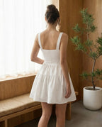 White Romantic A-Line Square Neck Tiered Ruffled Mini Homecoming Dress
