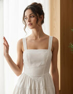 White Romantic A-Line Square Neck Tiered Ruffled Mini Homecoming Dress