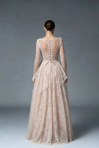 Romantic A-Line Sweetheart Long Sleeve Tiered Lace-Up Blush High-Low Wedding Dress