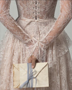 Romantic A-Line Sweetheart Long Sleeve Tiered Lace-Up Blush High-Low Wedding Dress