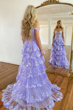 Romantic Corset Bodice Sleeveless Ball Gown Tiered Long Prom Dress