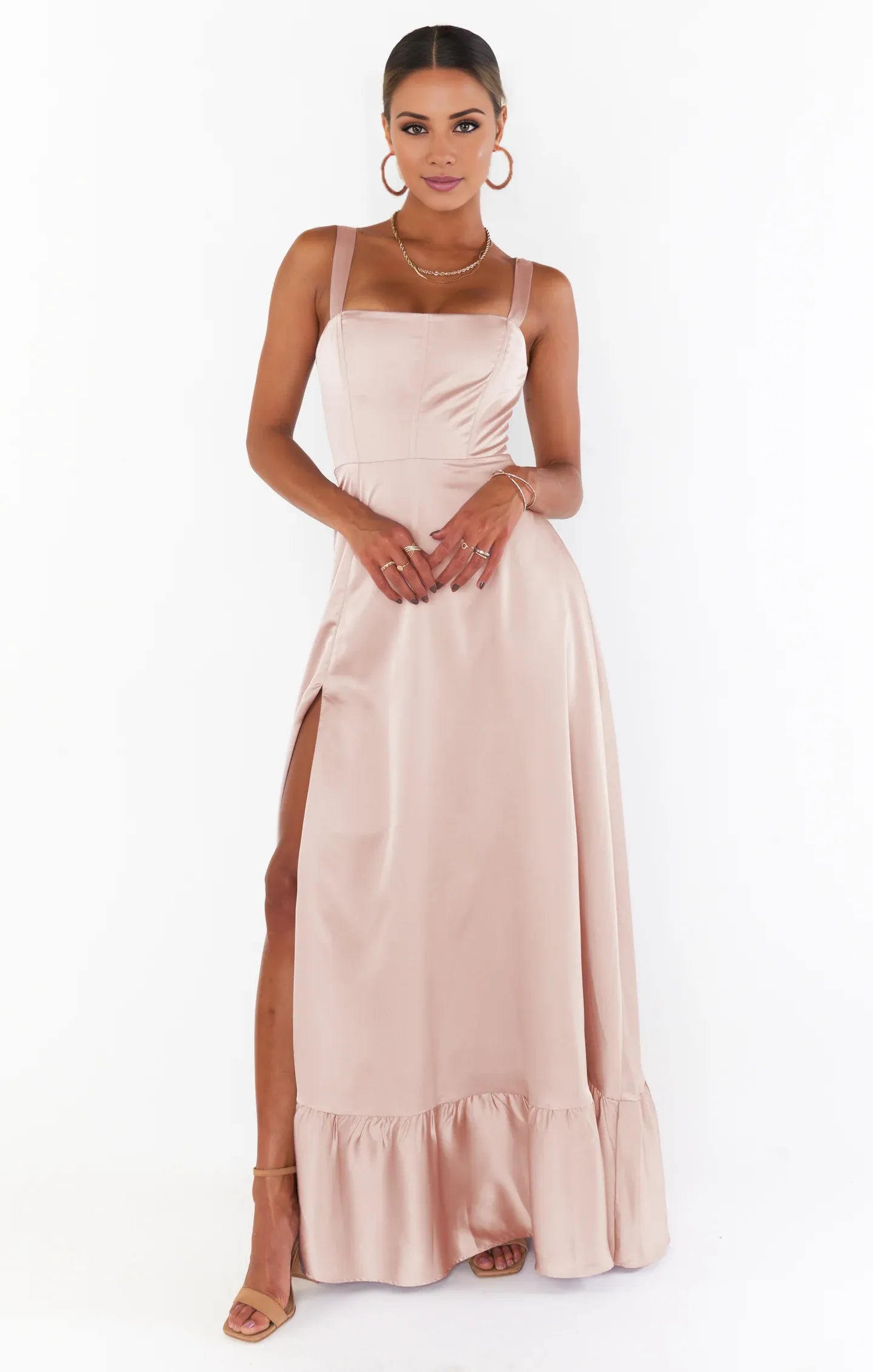 Dress Regular Straps Square Neck Sleeveless Maxi Dress Column Simple Crisscross Back Prom Dress With Slit