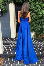 Blue Royal Deep V Halter High Slit A-Line Formal Evening Dress