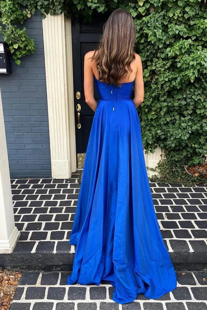 Blue Royal Deep V Halter High Slit A-Line Formal Evening Dress