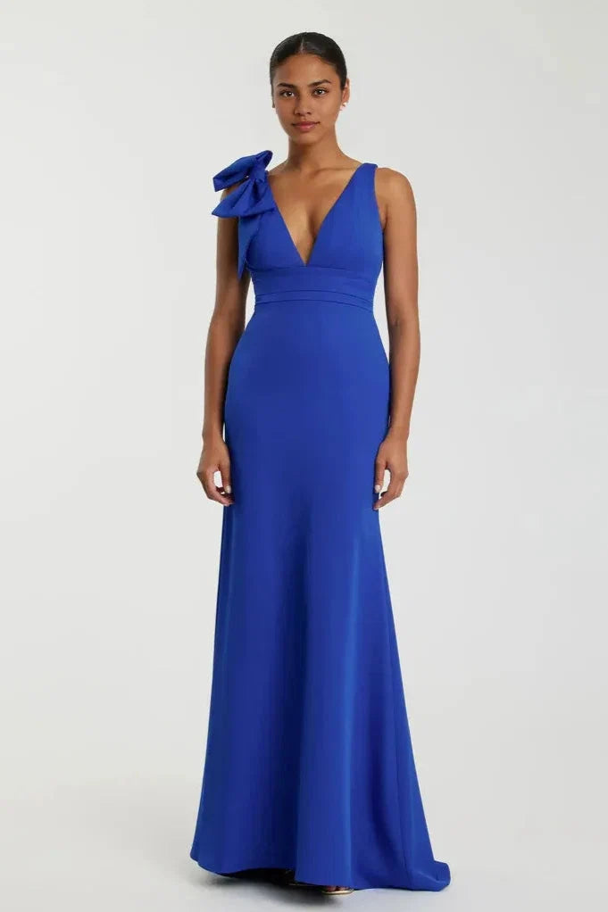 Mermaid/Trumpet V Neck Sleeveless V Back Floor-Length Prom Dress