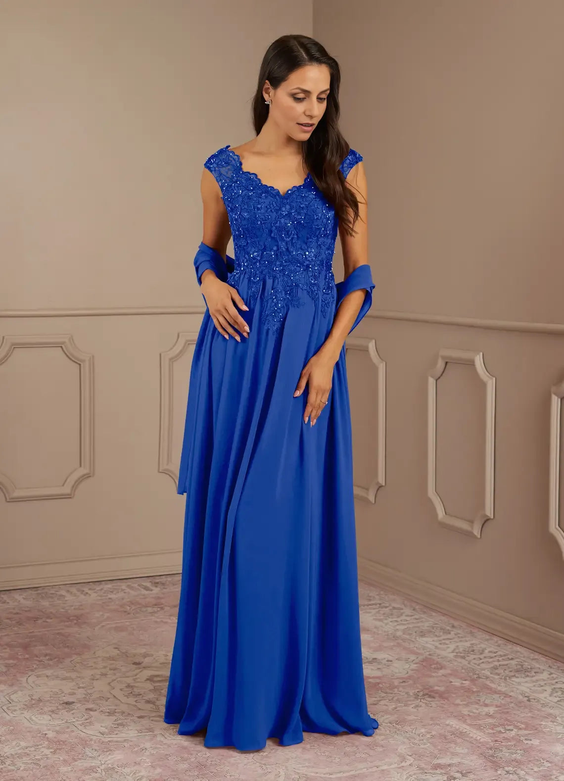Black Dress A-Line V-Neck Sequins Maxi Dress Modern Cap Sleeves V Back Mother of the Bride Dress