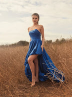 Fashion A-Line/Princess Strapless Sleeveless Zipper Up Sweep/Brush Train Prom Dress