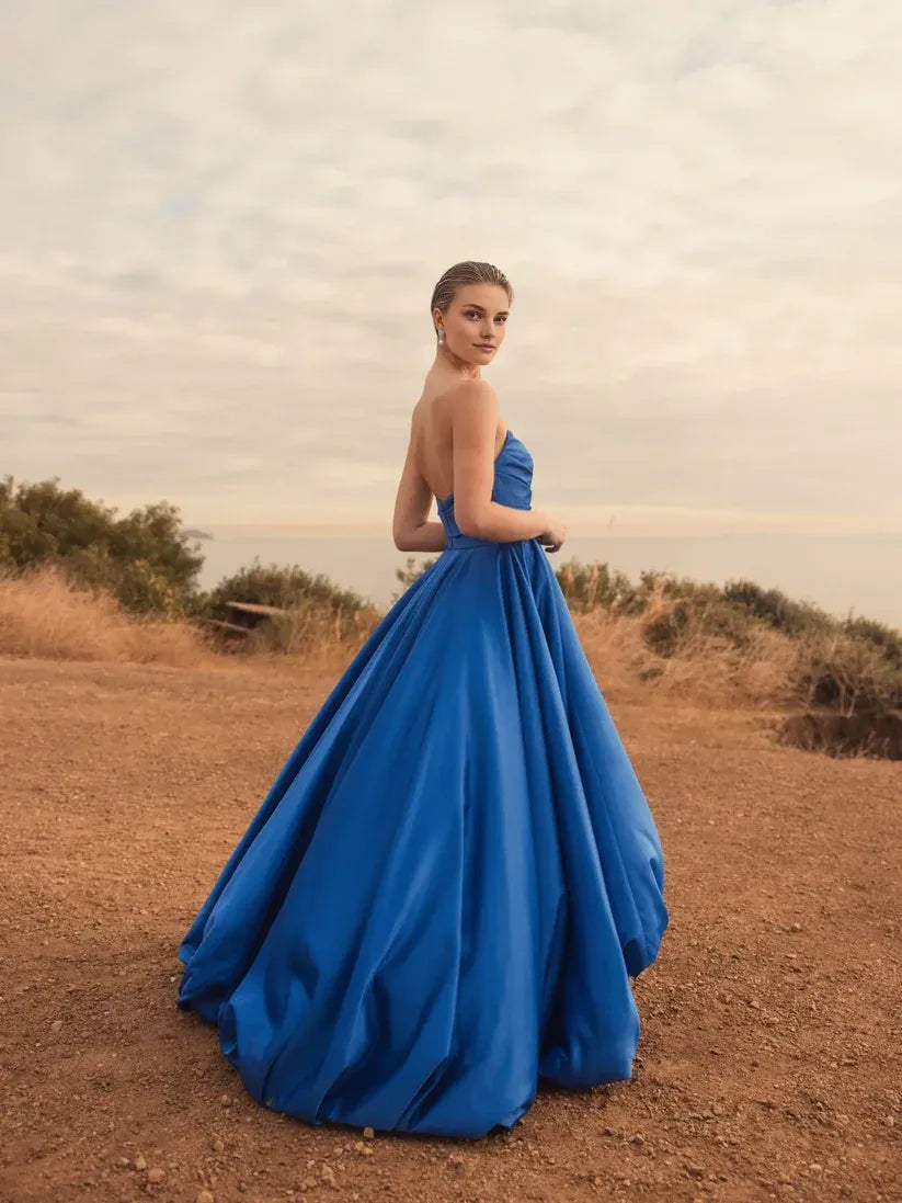Fashion A-Line/Princess Strapless Sleeveless Zipper Up Sweep/Brush Train Prom Dress